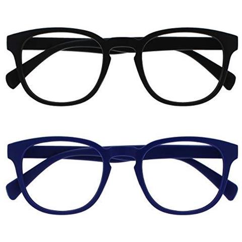 Pop 2 Pack Retro Rotonda Regolare Womens Nero Opaco Blu Uomo Occhiali Da Lettura Primavera Cerniere Rr2-13 100 - Foto 1