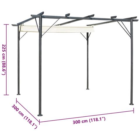 Pergola da Giardino Tetto Retrattile Bianco Crema 3x3 m Acciaio - Foto 2