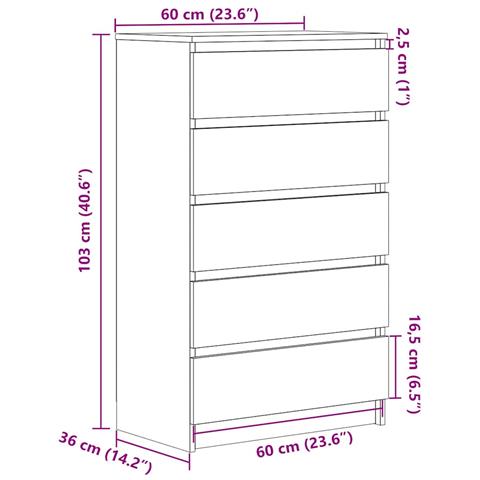 Cassettiera Grigio Cemento 60x36x103 Cm In Legno Multistrato - Foto 2