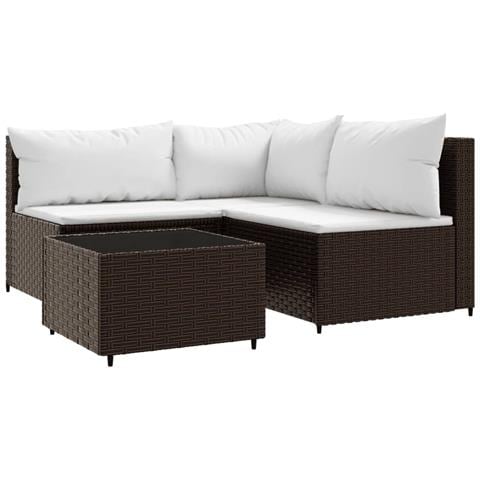 Set Mobili da Giardino 4 pz con Cuscini in Polyrattan Marrone - Foto 1