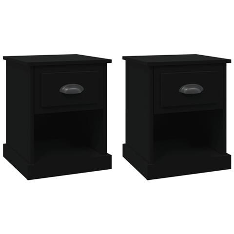 Comodini 2 Pz Neri 39x39x47,5 Cm In Legno Multistrato - Foto 1