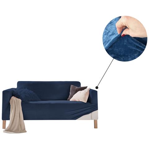 Copridivano Elasticizzato Effetto Velluto Modello Morbidissimo Colore Blu 2 Posti Blu - Foto 8