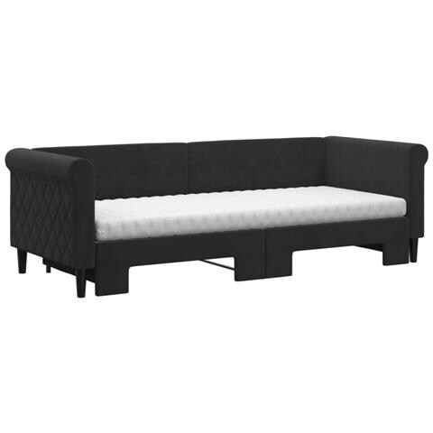Divano Letto Estraibile Con Materassi Nero 80x200 Cm Velluto - Foto 2