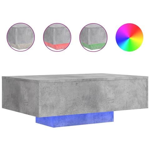 Tavolino Da Soggiorno Con Luci Led Grigio Cemento 85x55x31 Cm - Foto 2