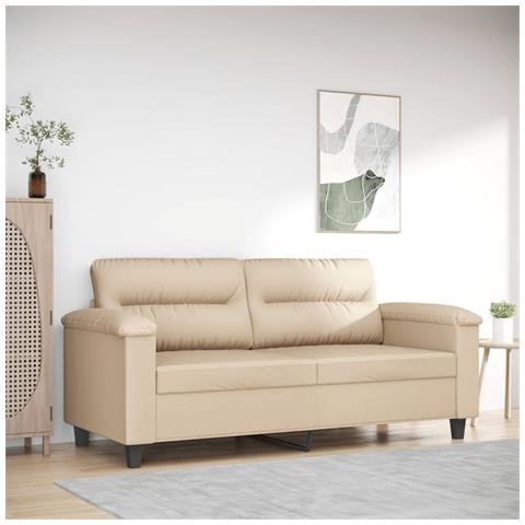Divano A 2 Posti Crema 140 Cm In Tessuto Microfibra - Foto 1