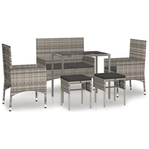 Set Divani Da Giardino 6 Pz Con Cuscini In Polyrattan Grigio - Foto 1