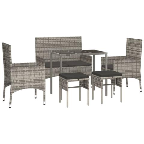 Set Divani Da Giardino 6 Pz Con Cuscini In Polyrattan Grigio - Foto 2