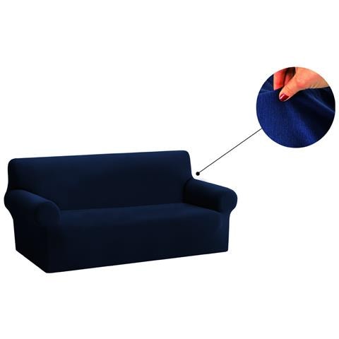 Copridivano Copriseduta Sofà Elasticizzato Tinta Unita Smile Tessuto Millerighe 3 Posti Blue - Foto 1
