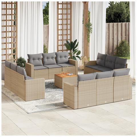 Set Divano da Giardino 13 pz con Cuscini Beige in Polyrattan - Foto 2