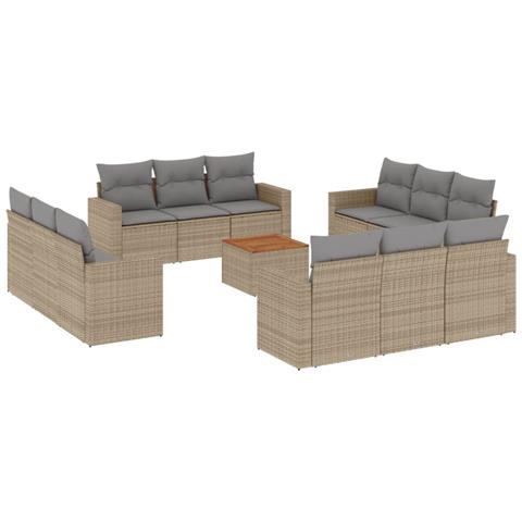 Set Divano da Giardino 13 pz con Cuscini Beige in Polyrattan - Foto 1