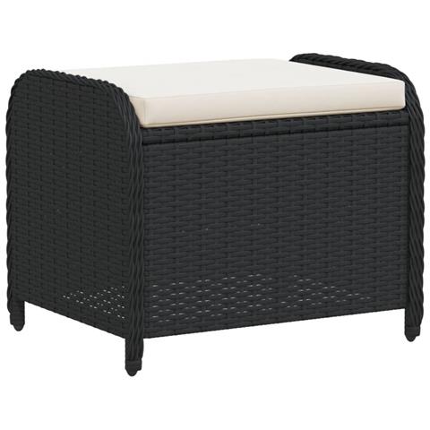 Sgabello Giardino con Cuscino Nero 58x46x46 cm in Polyrattan - Foto 1