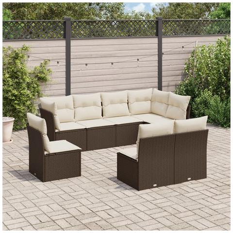 Set Divani Da Giardino 8 Pz Con Cuscini Marrone In Polyrattan - Foto 1