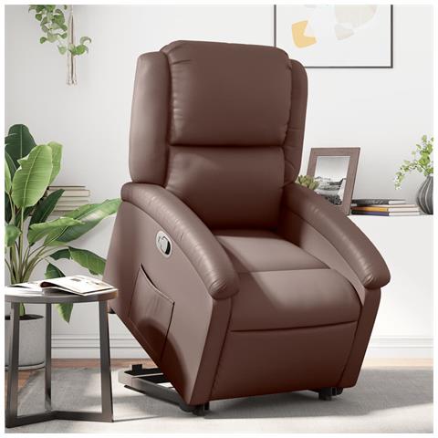 Poltrona Alzapersona Reclinabile Marrone In Similpelle - Foto 1