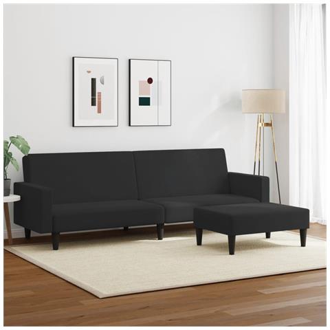 Lusso Casadino -  Divano Letto A 2 Posti Con Poggiapiedi Nero In Velluto - Foto 2