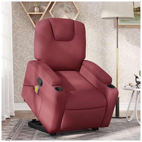 Poltrona Alzapersona Massaggio Reclinabile Rosso Vino Tessuto - Foto 8