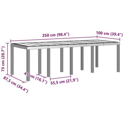 Tavolo da giardino  Antracite 250x100x73 cm in Polyrattan - Foto 5