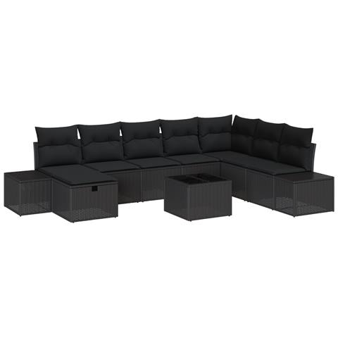 Set Divano da Giardino 9 Pezzi con Cuscini Nero Polyrattan - Foto 1