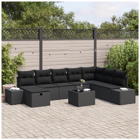 Set Divano da Giardino 9 Pezzi con Cuscini Nero Polyrattan - Foto 2