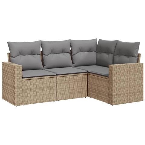 Set Divano da Giardino 4 pz con Cuscini Beige in Polyrattan - Foto 1