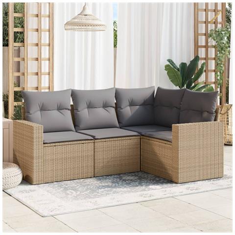 Set Divano da Giardino 4 pz con Cuscini Beige in Polyrattan - Foto 2