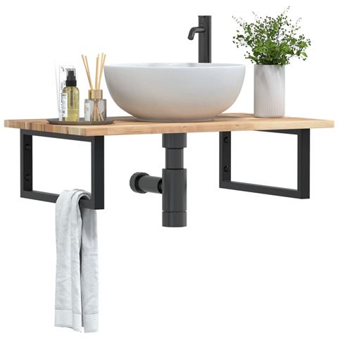 Ripiano A Parete Per Lavabo In Acciaio E Massello Di Acacia - Foto 8