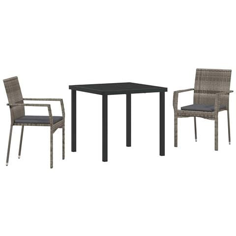 Set da Pranzo per Giardino con cuscino 3 pcs Grigio Poly Rattan - Foto 1