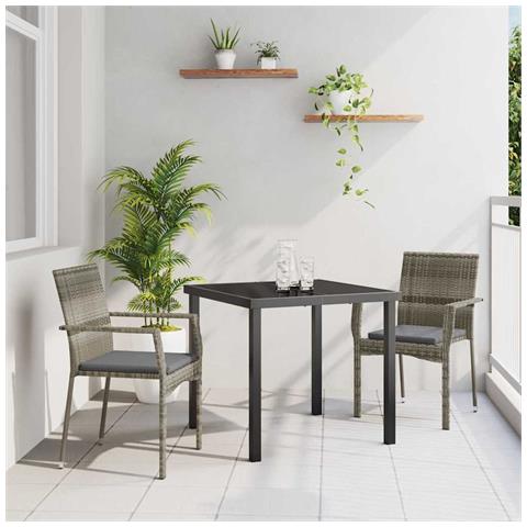 Set da Pranzo per Giardino con cuscino 3 pcs Grigio Poly Rattan - Foto 2