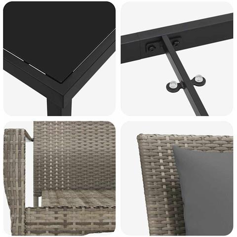 Set da Pranzo per Giardino con cuscino 3 pcs Grigio Poly Rattan - Foto 9