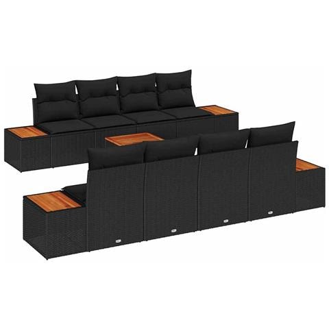 Set Divano da Giardino con cuscino 9 pcs Nero Poly Rattan - Foto 1