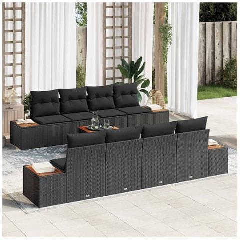 Set Divano da Giardino con cuscino 9 pcs Nero Poly Rattan - Foto 2