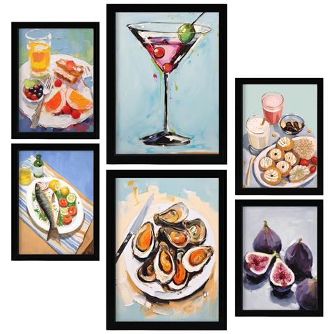 Set Di 6 Stampe Mix Di Cibo In Set Dipinti Decorativi Estetici Per Il Tuo Soggiorno, Camera Da Letto, Casa A3 & A4 Cornice Nera - Foto 1