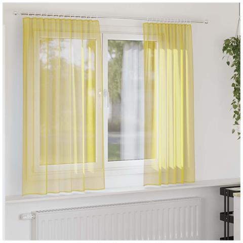 Tende in Voile con Tasche per Aste 2 pz Giallo - Foto 2