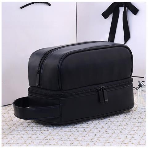 Beauty Case A Doppio Strato Grande Capacità Con Manico E Design Classico Patchwork Black - Foto 4
