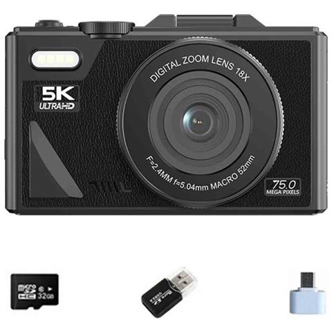 Fotocamera Digitale 5k - 75mp, Wifi, Schermo Ribaltabile, Con Scheda 64gb, Adattatore Type-c E Lettore Usb - Foto 1