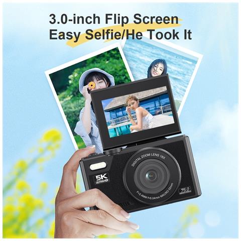 Fotocamera Digitale 5k - 75mp, Wifi, Schermo Ribaltabile, Con Scheda 64gb, Adattatore Type-c E Lettore Usb - Foto 6