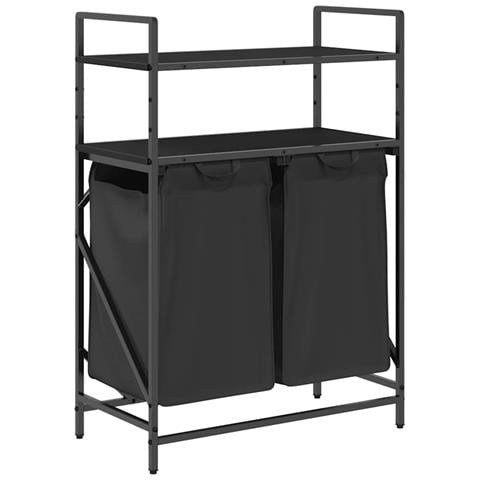 Cesto della Biancheria 2 Scomparti con Ripiani Rovere Nero - Foto 1