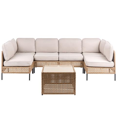 Divano Da Giardino A Forma Di U 6 Posti Omegana Modulare Beige Chiaro - Foto 2