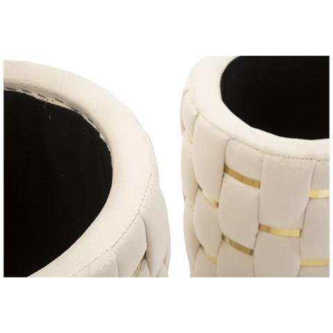 Set 2 Pouf Contenitore Shanty In Velluto Crema Con Fascia Dorata Ø37x42 E Ø28x35 Cm - Foto 8