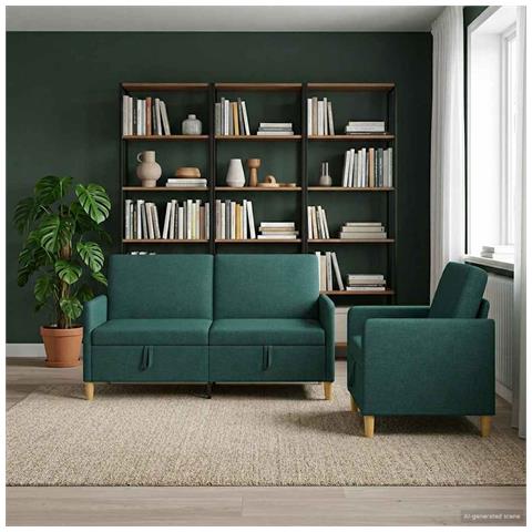 Set di Divani con Storage 2 pcs Verde Scuro Poliestere - Foto 2