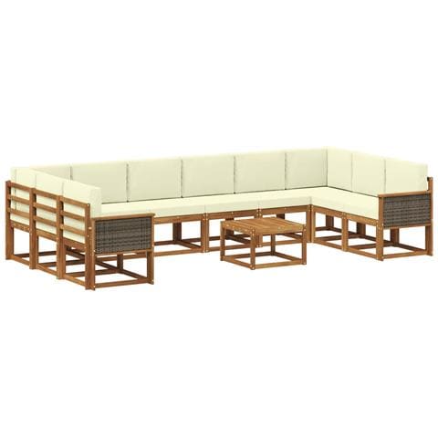 Set di divani da esterno con cuscino 11 pcs Naturale e Crema - Foto 1