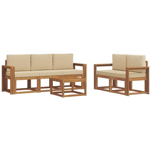 Set di divani da esterno con cuscino 6 pcs Naturale e Beige - Foto 1
