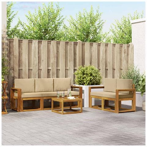Set di divani da esterno con cuscino 6 pcs Naturale e Beige - Foto 2