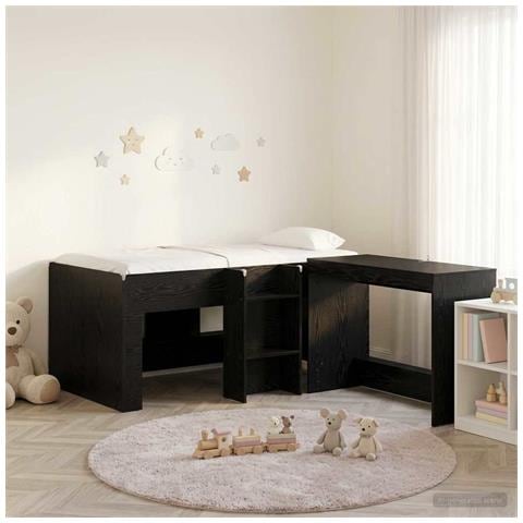 Letto alto per bambini con scrivania 2 pz Rovere Nero - Foto 2