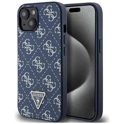 Guess Custodia Metallica A Forma Di Triangolo Con Logo Per Iphone 15 Plus / 14 Plus - Blu - Foto 1