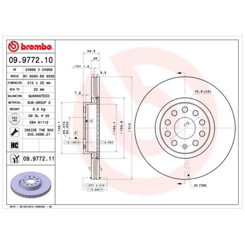 Brembo 09977211 Disco Freno Con Verniciatura Uv (set Di 2) Anteriore - Foto 5