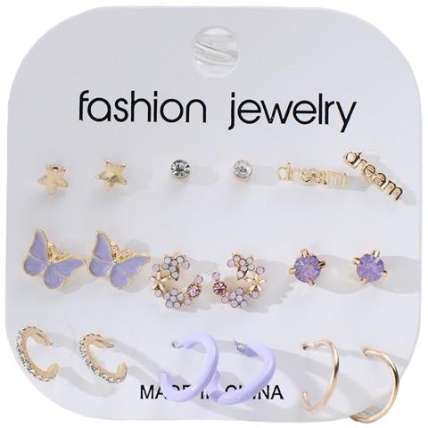 Orecchini Cuore Farfalla Set 9 Paia Multicolor - Foto 5