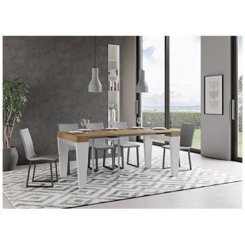 Consolle Allungabile 90x40/196 Cm Spimbo Mix Small Piano Bianco Frassino - Quercia Natura /bianco Frassino - Foto 2