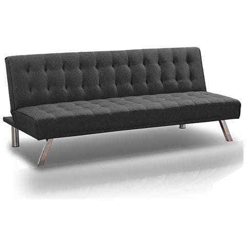 Divano Letto Clik Clak 3 Posti Tessuto Schienale Reclinabile Convertibile Grigio - Foto 2