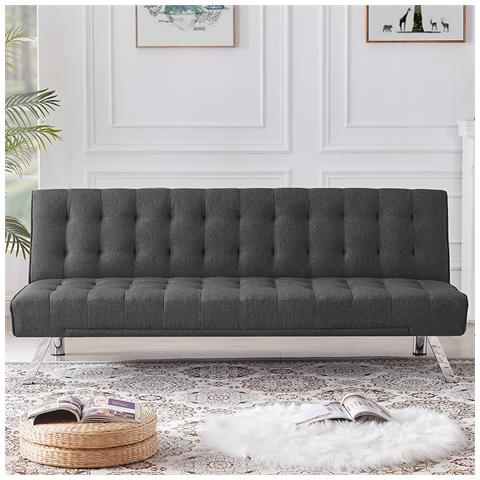 Divano Letto Clik Clak 3 Posti Tessuto Schienale Reclinabile Convertibile Grigio - Foto 5