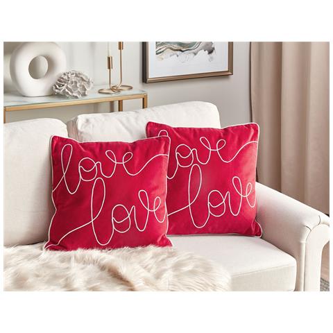 Set Di 2 Cuscini Siderasis Velluto 45 X 45 Cm Rosso Scritta - Foto 1